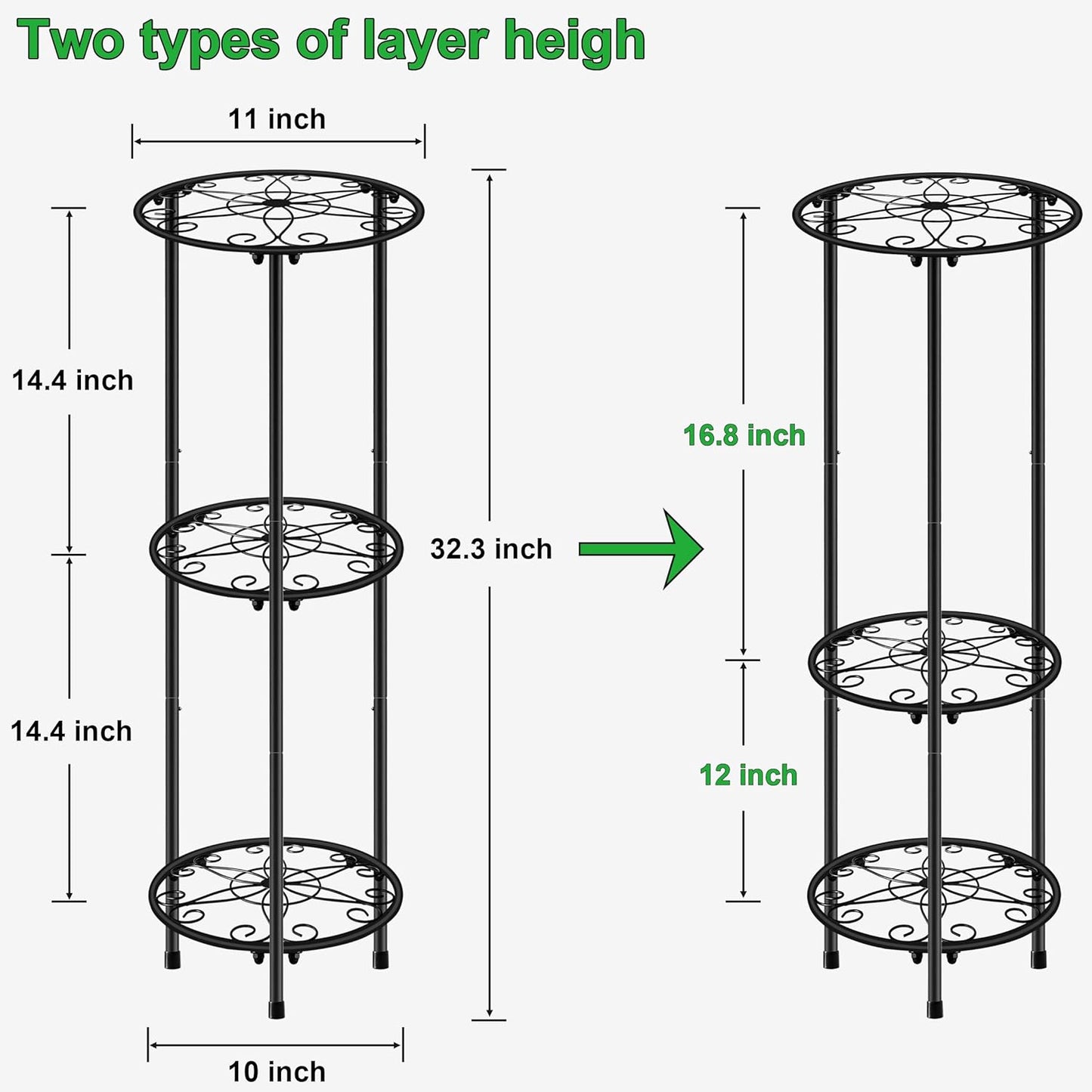 CASIMR Plant Stand Indoor Outdoor, Metal Rustproof Flower Shelf 2 Tier 23.9 inch, Tall Multiple Plant Pot Holder Rack for Garden Patio Living Room Corner Balcony, Black