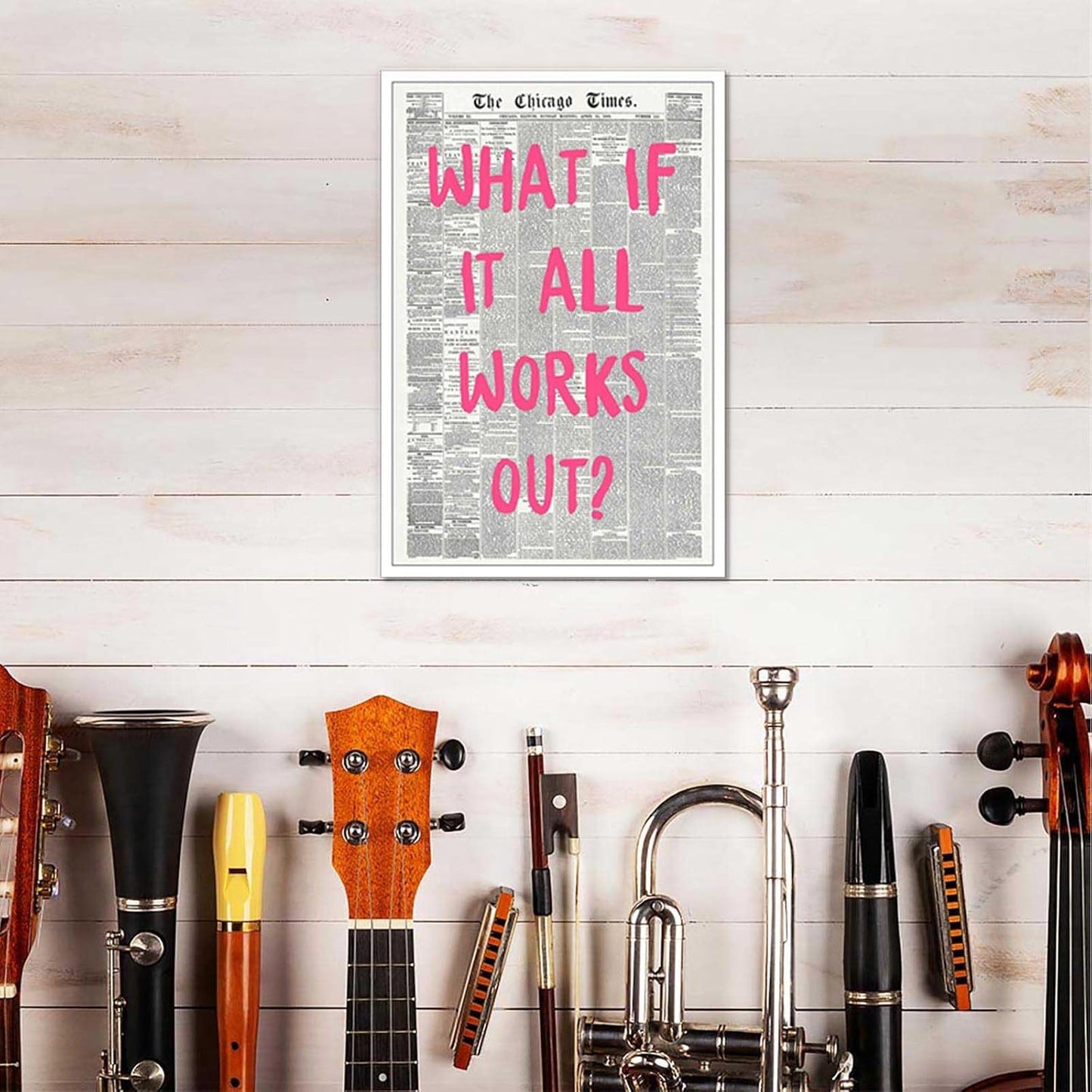 Retro Black And White Newspaper Poster What If It All Works Out Canvas Wall Art Positive Affirming Quote Minimalist Prints Painting For Home Bedroom Dorm Wall Decor 12x16in Unframed