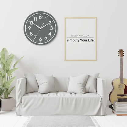 AKCISOT Wall Clock, Modern Small Wall Clocks Battery Operated 8 Inch, Silent Non-Ticking Analog Classic for Office, Home, Bathroom, Kitchen, Bedroom, School(Black)