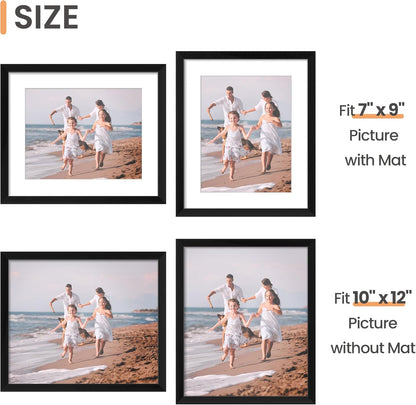 upsimples 11x14 Picture Frame Set of 5, Display Pictures 8x10 with Mat or 11x14 Without Mat, Wall Gallery Photo Frames, Black