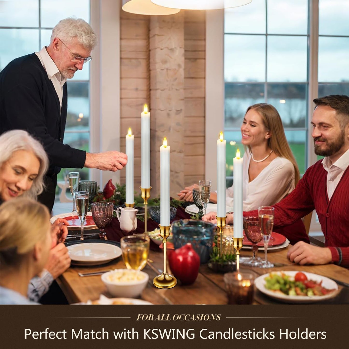 KSWING Upgraded Real Wax Short LED Flameless Taper Candles with Remote, 6 PCS White Candlesticks Battery Operated 3D Flickering - 6" Realistic Fake Candle Sticks for Home/Wedding/Fireplace Xmas Decor