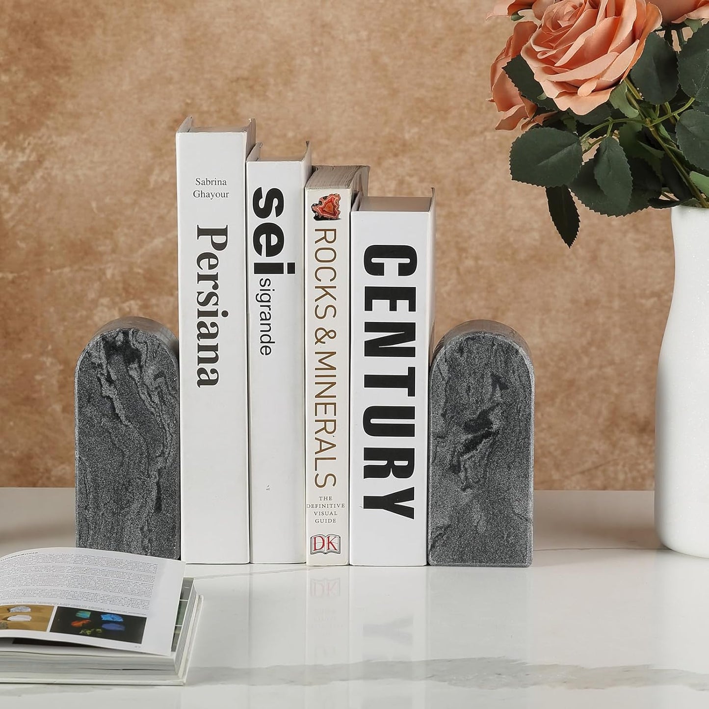 Koville African Natural Marble Bookends for Shelves, Non-Slip Book Ends, 13LBS Ultra Heavy Duty Marble Book Holder Organizer, Apartment Decor for Movies/CD/Video Games(Namib Fantasy)
