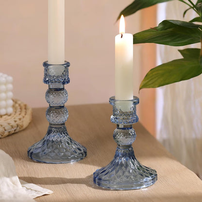 DARJEN 6Pcs Gold Candlestick Holders Set - 4" H & 5" H Striped Taper Candle Holders Bulk, Glass Candle Holders for Wedding, Festival, Party, Table Centerpiece, Gifts