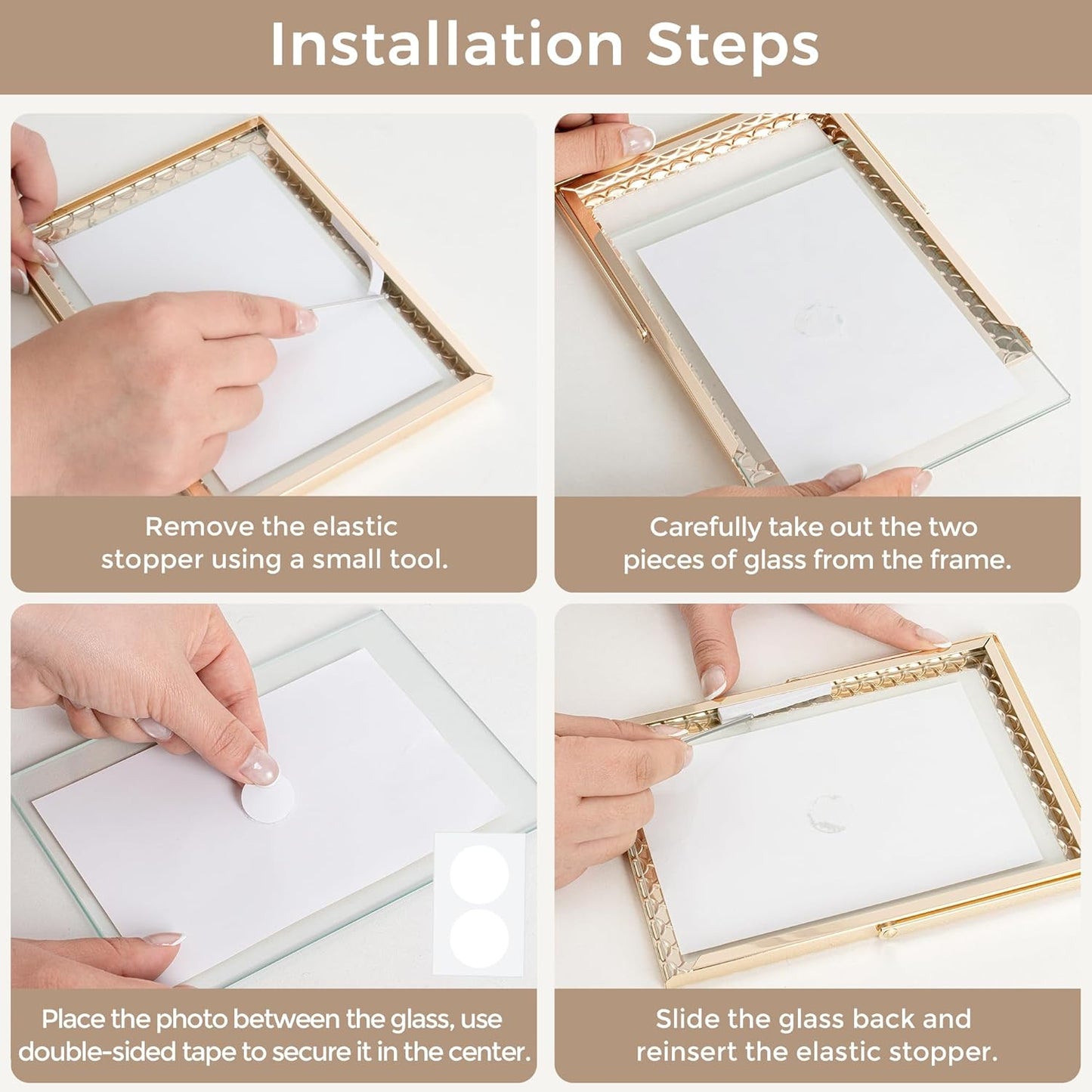 RICHFOCUS Gold 5x7 Floating Picture Frame for Photo 4x6 3.5x5 | 5 x 7 Metal Picture Frames with Double Glass for Tabletop|Modern Photo Frames Wedding|Home Decor