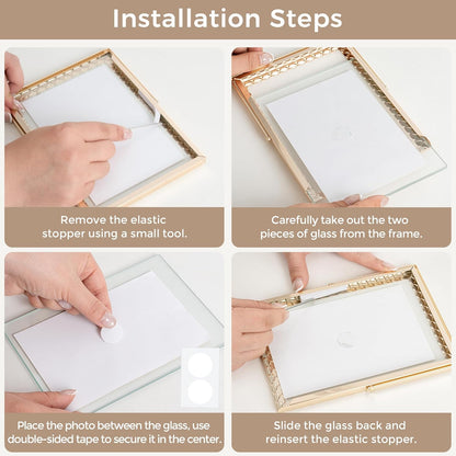 RICHFOCUS Gold 5x7 Floating Picture Frame for Photo 4x6 3.5x5 | 5 x 7 Metal Picture Frames with Double Glass for Tabletop|Modern Photo Frames Wedding|Home Decor