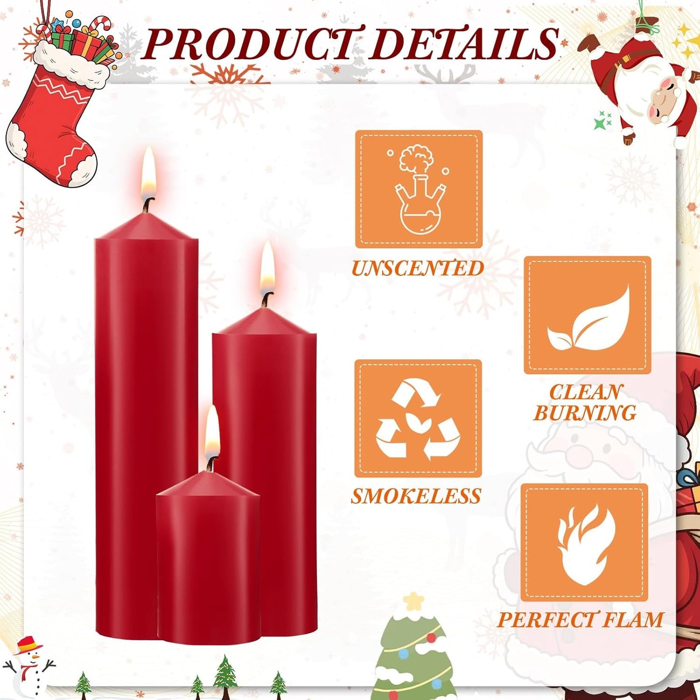 MTLEE 18 Pcs Set of 3 Pillar Candles Bulk 2 in x 3, 6, 8 Long Burning Clean Unscented Smokeless Pillar Candles for Wedding Emergency Lanterns Ceremony Party (Ivory White)
