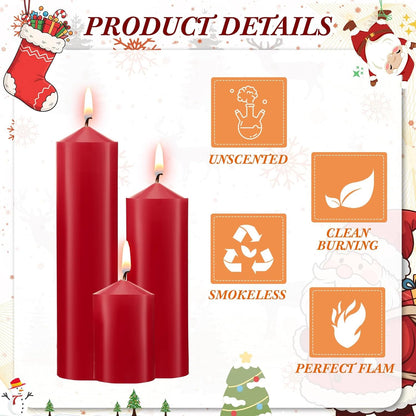 MTLEE 18 Pcs Set of 3 Pillar Candles Bulk 2 in x 3, 6, 8 Long Burning Clean Unscented Smokeless Pillar Candles for Wedding Emergency Lanterns Ceremony Party (Ivory White)
