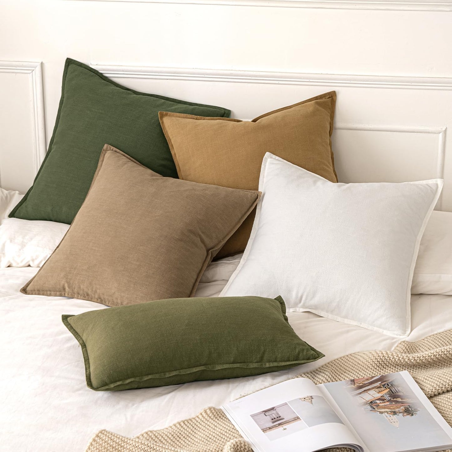 MIULEE Decorative Linen Euro Sham Pillow Covers 26x26 Cream White Boho Farmhouse Neutral Couch Throw Pillows for Bed Pack of 2 Accent Modern Pillowcase Sofa Livingroom Home Decor
