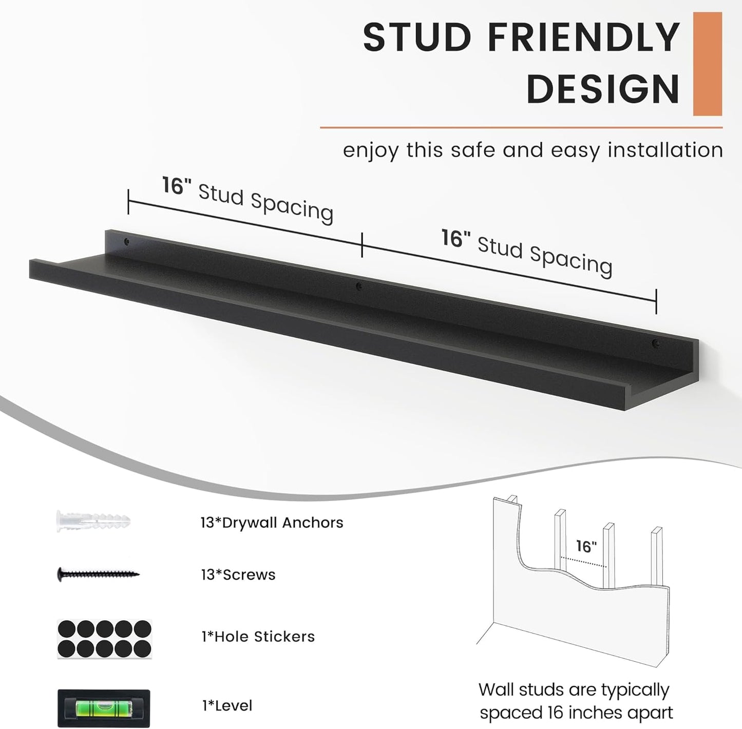 FLYJOE Floating Picture Ledge Shelves for Wall Set of 4, 48 Inch Wall Shelves with Lip Long Large Nursery Book Shelf for Toys Storage Kids Bookshelf Wall Mounted Living Room Bedroom Decor Frames