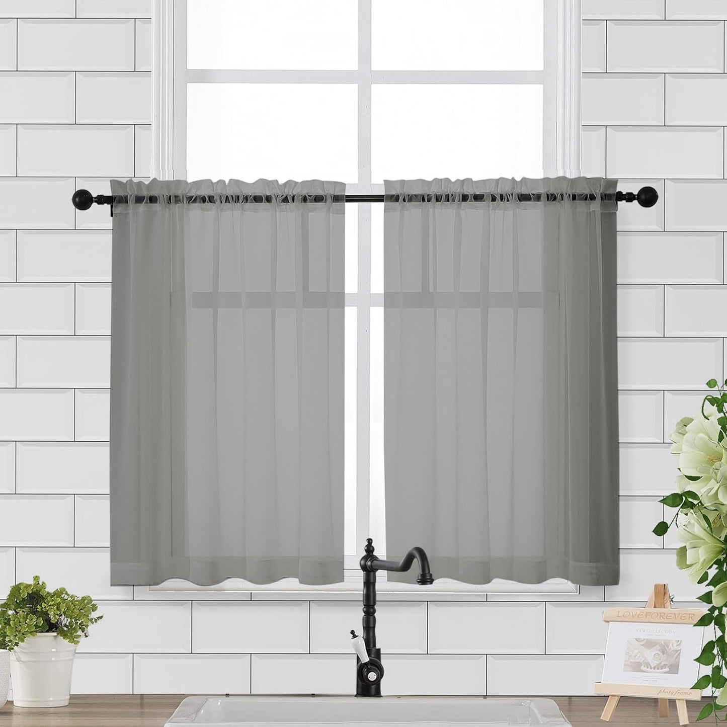 Chyhomenyc Sheer White Valances for Windows 2 Pack, Small Window Curtains for Living Room Bathroom Cafe Laundry Basement, Modern Top Dual Rod Pocket Voile Curtain, 42W x 14L inches, White - Colors C