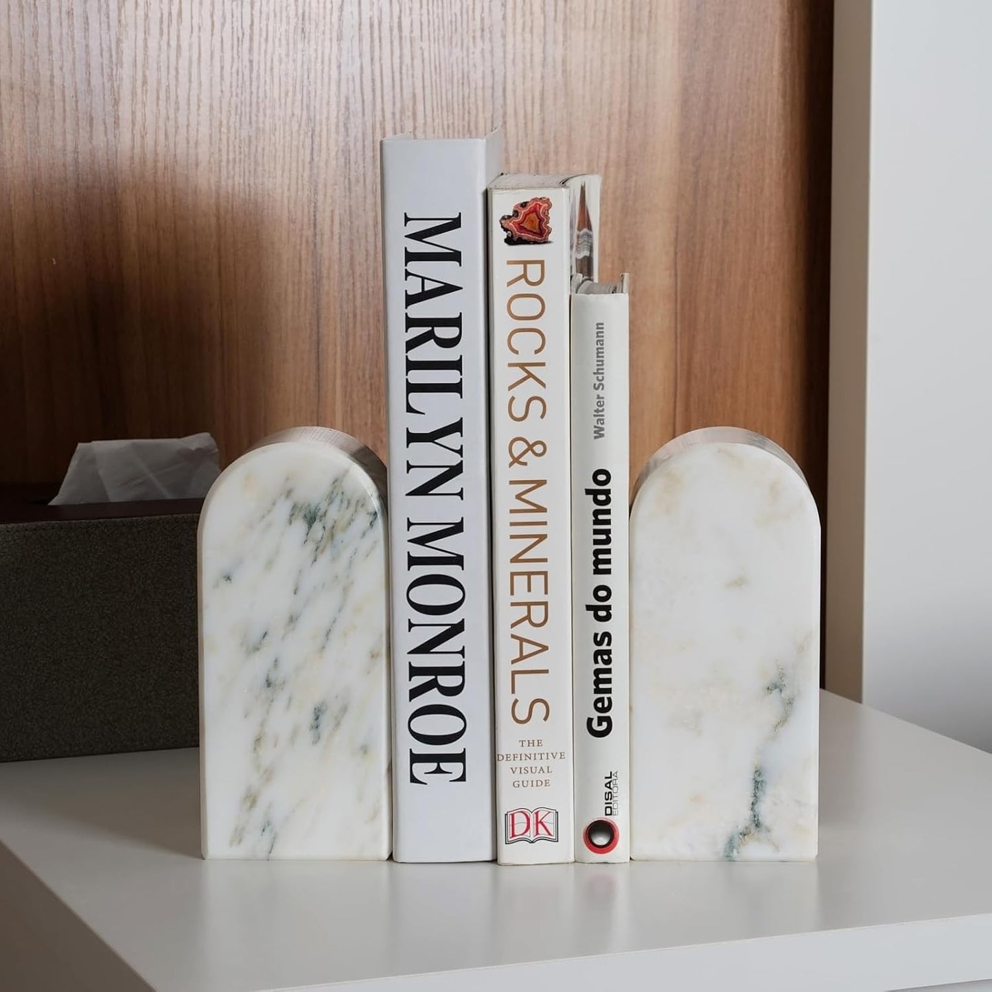 Koville African Natural Marble Bookends for Shelves, Non-Slip Book Ends, 13LBS Ultra Heavy Duty Marble Book Holder Organizer, Apartment Decor for Movies/CD/Video Games(Namib Fantasy)
