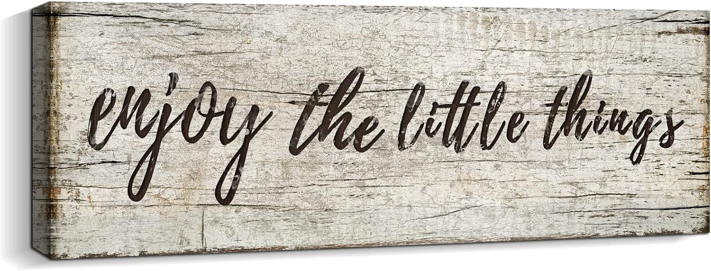 Quotes Wall Decor Enjoy the Little Things Sign Family Wall Signs Canvas Prints Rustic Wooden Wall Art Wood Pictures for Living Room Bedroom Office Home Decor, 6 X 17 Inch Framed