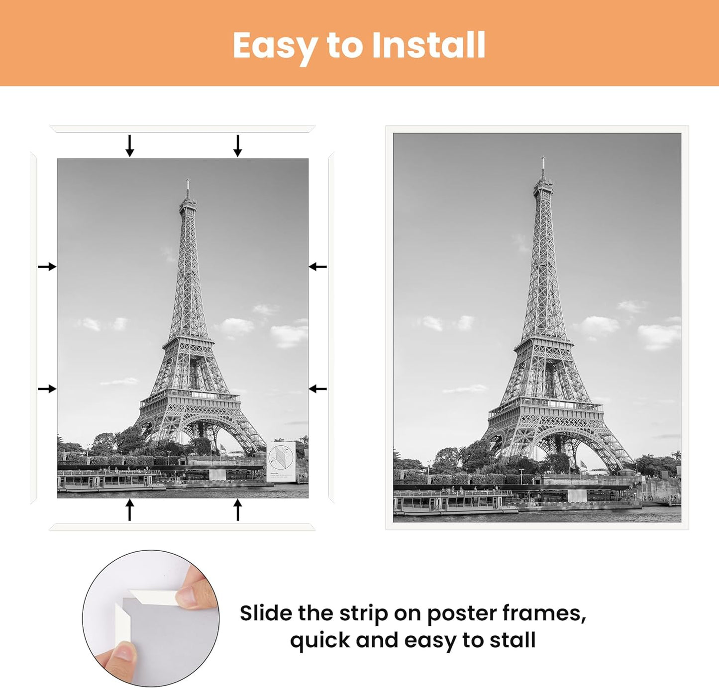 upsimples 24x36 Poster Frame Black 3 Pack, Scratch-Proof Picture Frames 24 x 36 for Photo Gallery - Slide-In Strips, Horizontal or Vertical Wall Mounting