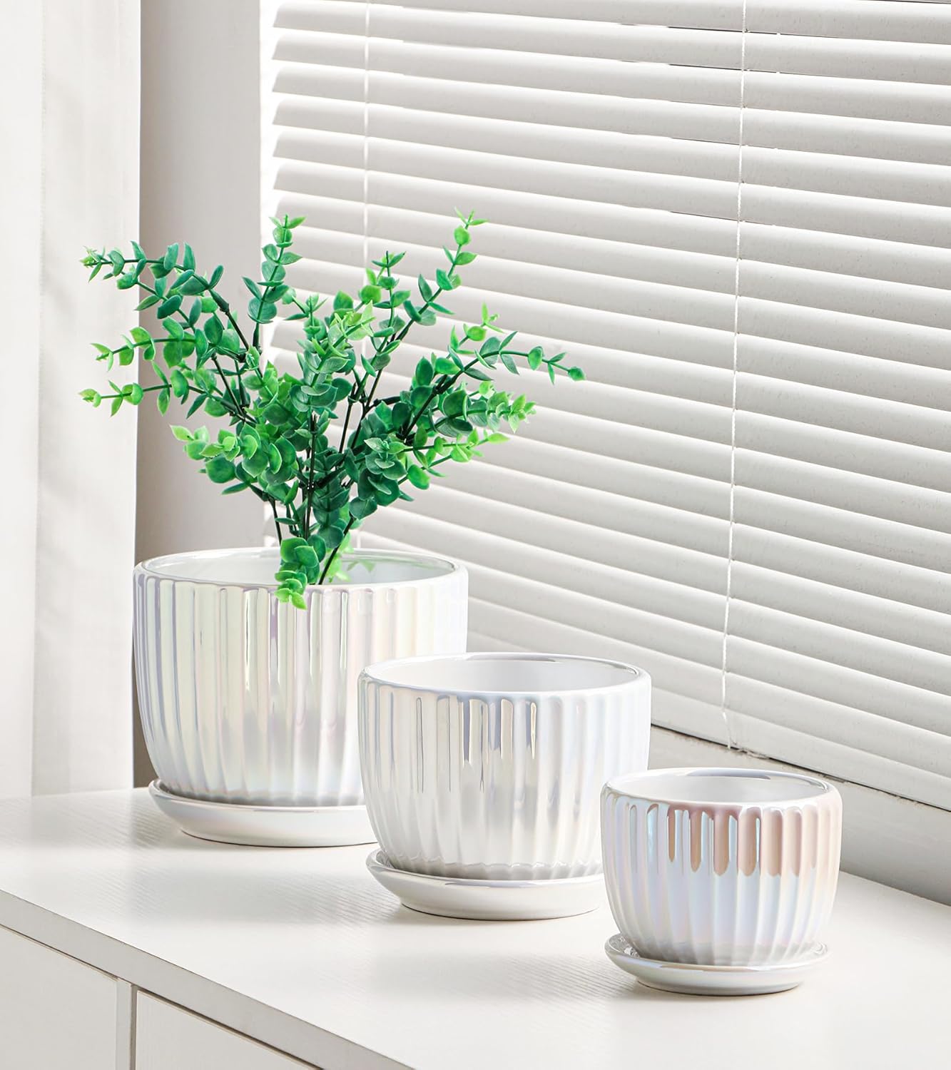 Ton Sin Pink Gold Ceramic Flower Pots, 4"+5"+6" Inch Small Glazed Succulent Planters with Drainage Hole,Modern Indoor Decorative Plant Pots Set of 3,Garden Pots with Saucer