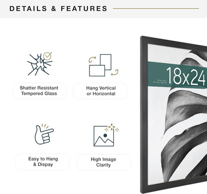MCS Studio Gallery 16x24 Poster Frame Black Woodgrain Engineered Wood, Vertical & Horizontal Wall Hanging Large Picture Frame for Photos, Posters & Art Prints (1-Pack)