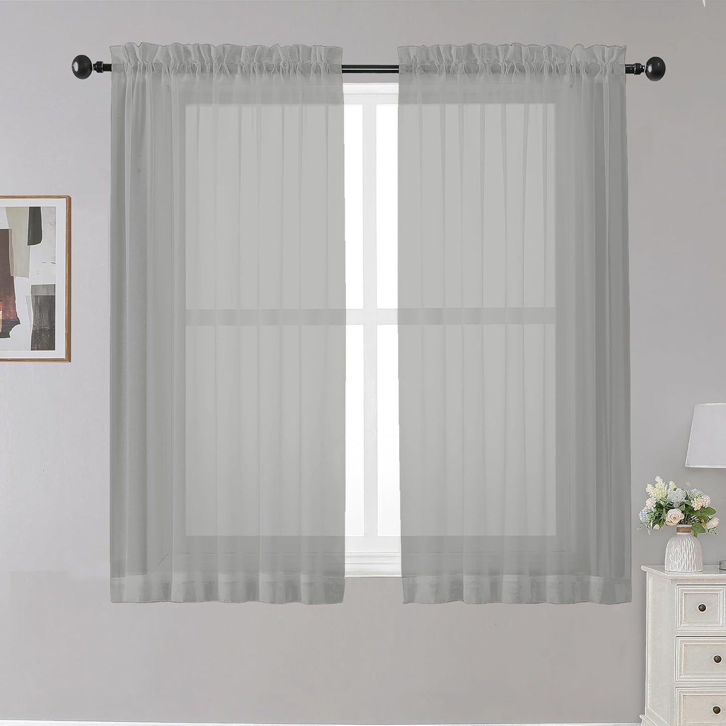 OWENIE Sheer Curtains 84 inches Long 2 Panels Set for Living Room/Bedroom, Rod Pocket Voile Sheer Panel Drapes, White, 2pcs, Each 42" W x 84" L - Colors A