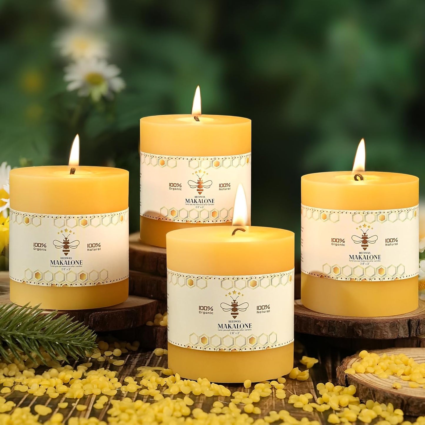 6 Pack Natural Beeswax Pillar Candles,100% Pure Beeswax Candles-210 Hours Long Burning,Organic Bees Wax Candles for Home,Emergency,Prayer,Parties,Unscented Dripless Smokeless Beeswax Candle Bulk 2x4in