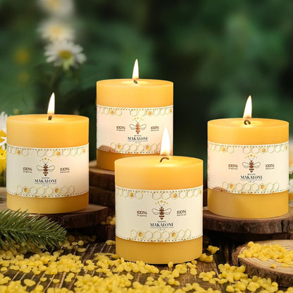 6 Pack Natural Beeswax Pillar Candles,100% Pure Beeswax Candles-210 Hours Long Burning,Organic Bees Wax Candles for Home,Emergency,Prayer,Parties,Unscented Dripless Smokeless Beeswax Candle Bulk 2x4in