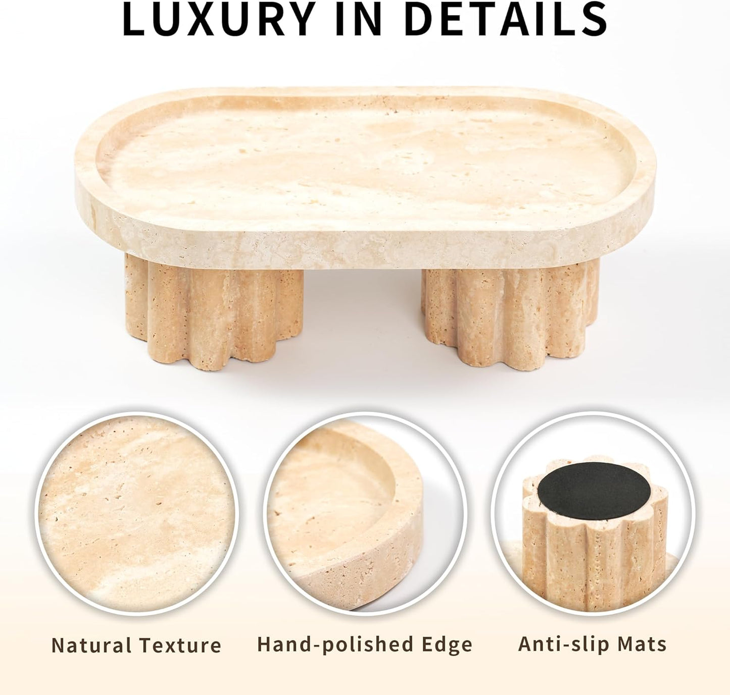 Marble Perfume Tray with Legs - Oval Decorative Stone Pedestal for Bathroom Vanity Coffee Table Kitchen Countertop, Footed Jewelry Candle Organizers Catchall Plate Riser with Scalloped Feet
