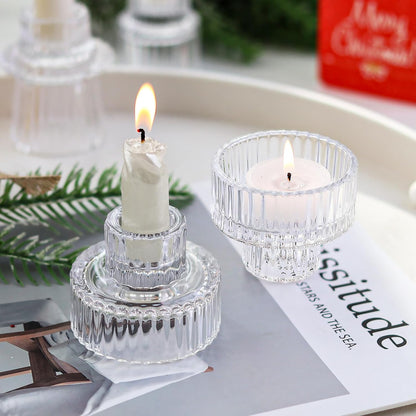 Brown Candlestick Holders 12PCS Ribbed Glass Taper Candle Holders Set for Tealight Candlestick Candles, Table Centerpieces for Thanksgiving Christmas Farmhouse Decor Indoor and Outdoor