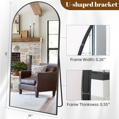 Koonmi 30"x71" Arched Full Length Mirror, Gold Large Floor Mirror with Aluminum Alloy Frame, Standing Hanging or Leaning Wall-Mounted Full Body Mirror for Living Room and Bedroom