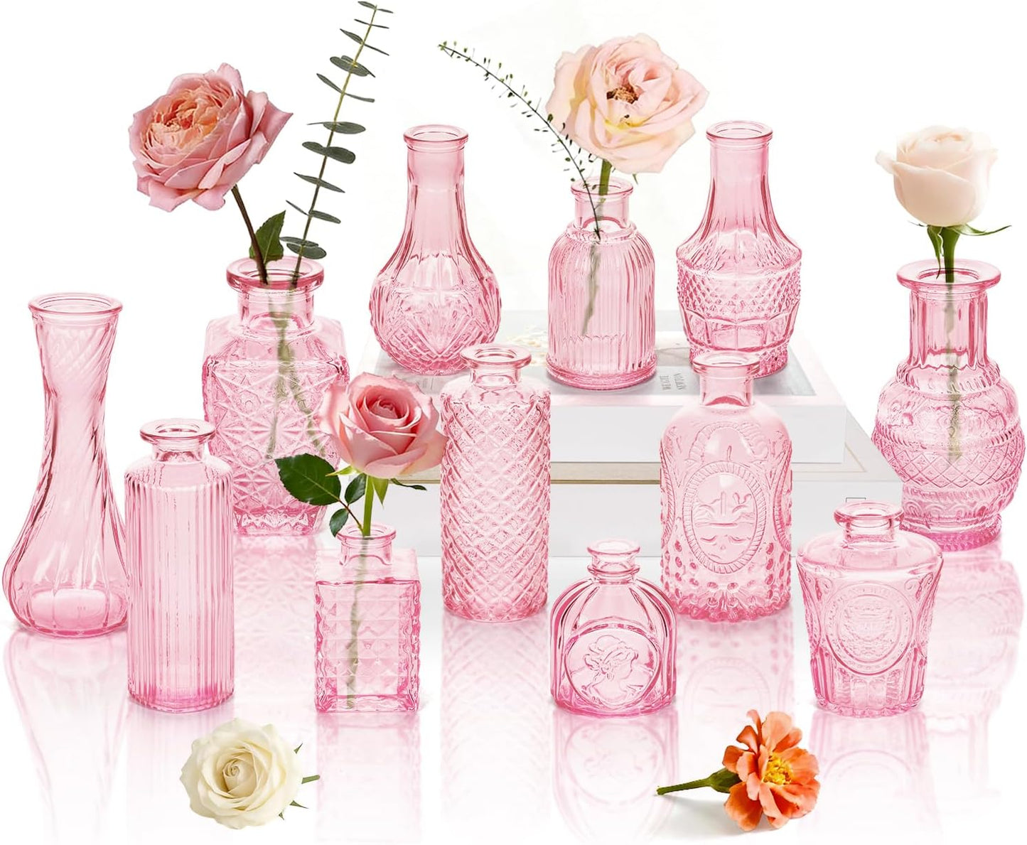 Clear Glass Bud Vase Set of 12 Pcs,Small Bud Vases in Bulk,Glass Crystal Flower Vases Table Centerpieces for Party Event Wedding Decor Baby Shower Decorations (Clear, 12 Pcs)