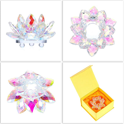 OwnMy 3 Inch Sparkle Crystal Lotus Flower Figurines Decorative Lotus Flower Ornament, Glass Lotus Feng Shui Decor Crystal Flower Paperweight for Home Office Tabletop Centerpieces