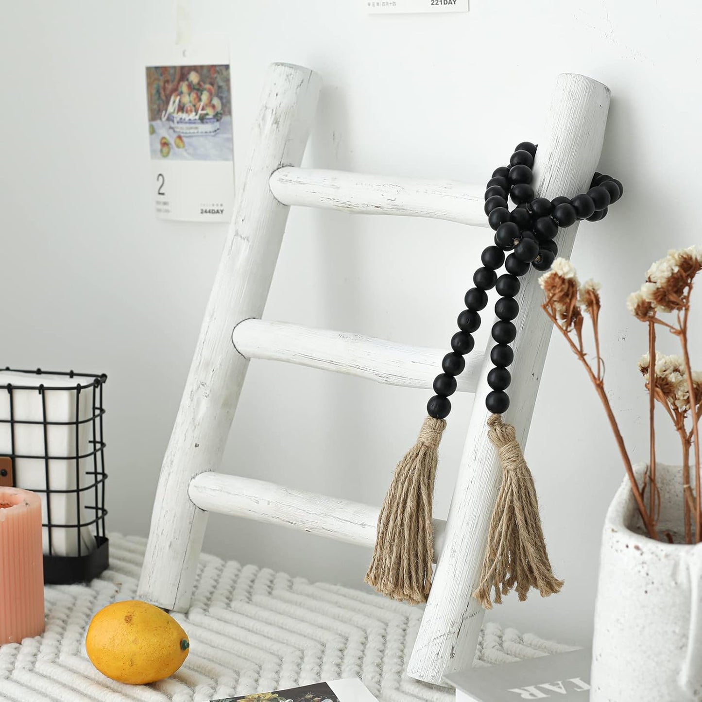 FUIN 57in Wood Blanket Ladder Living Room Decorative Wall Leaning Farmhouse Quilt Display Holder Rustic Wooden Towel Rack for Bathroom, Brown