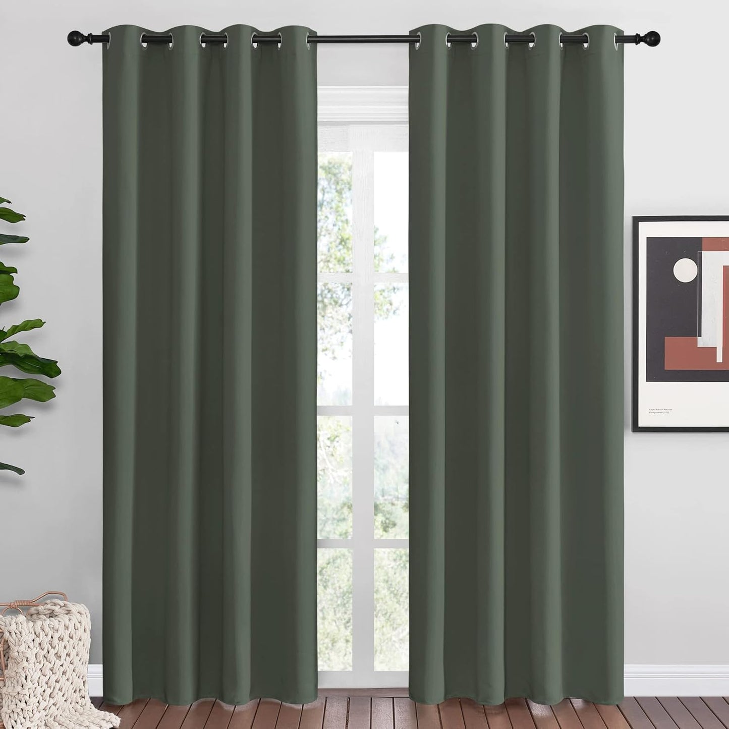 NICETOWN Halloween Pitch Black Solid Thermal Insulated Grommet Blackout Curtains/Drapes for Bedroom Window (2 Panels, 42 inches Wide by 63 inches Long, Black) - Colors C