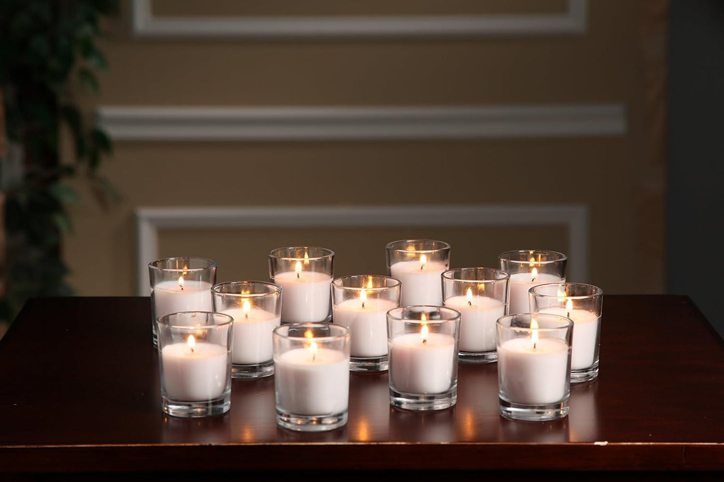 48-Pack Clear Glass Votive Candles – 10–12 Hour Long Burn, Unscented, Ivory, Bulk Set for Weddings, Events & Table Centerpieces – Hosley