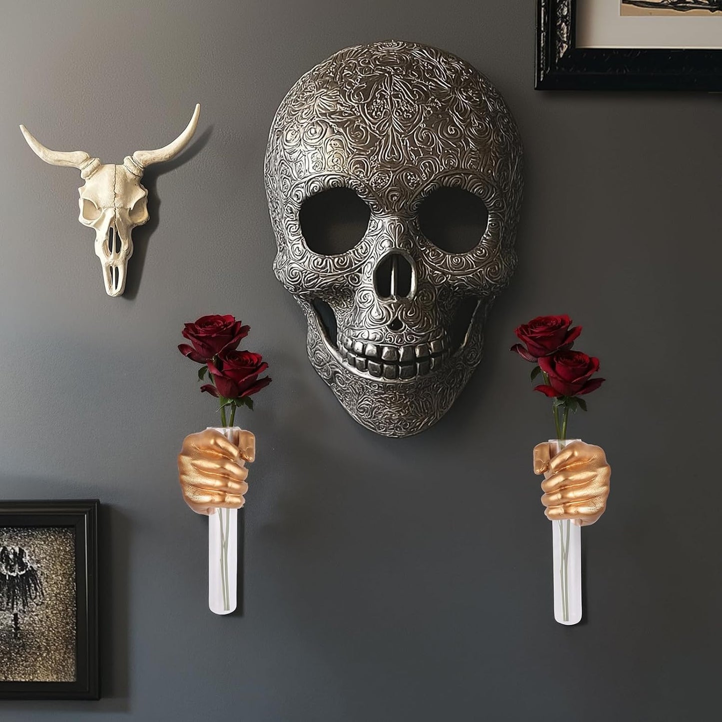 2 Pieces Wall Sculptures, Hands Vase Home Decor, Wall Mount Art Sculpture, Unique Wall Art Statue, Funky Flower Vase Decorations, Modern Eclectic Hanging Decor,Hands Statue (Black)