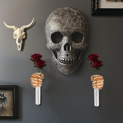 2 Pieces Wall Sculptures, Hands Vase Home Decor, Wall Mount Art Sculpture, Unique Wall Art Statue, Funky Flower Vase Decorations, Modern Eclectic Hanging Decor,Hands Statue (Black)