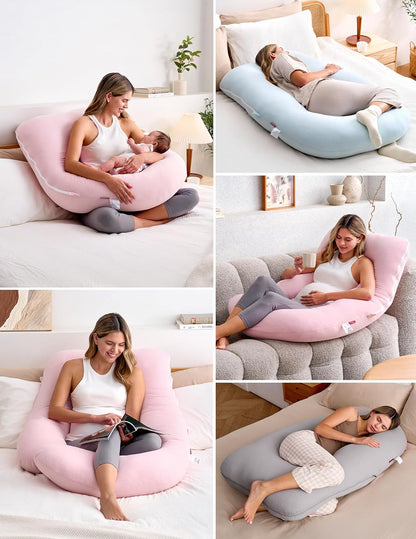 Momcozy Pregnancy Pillows for Sleeping, U Shaped Full Body Maternity Pillow with Removable Cover - Support for Back, Legs, Belly, HIPS for Pregnant Women, 57 Inch Pregnancy Pillow for Women, Grey