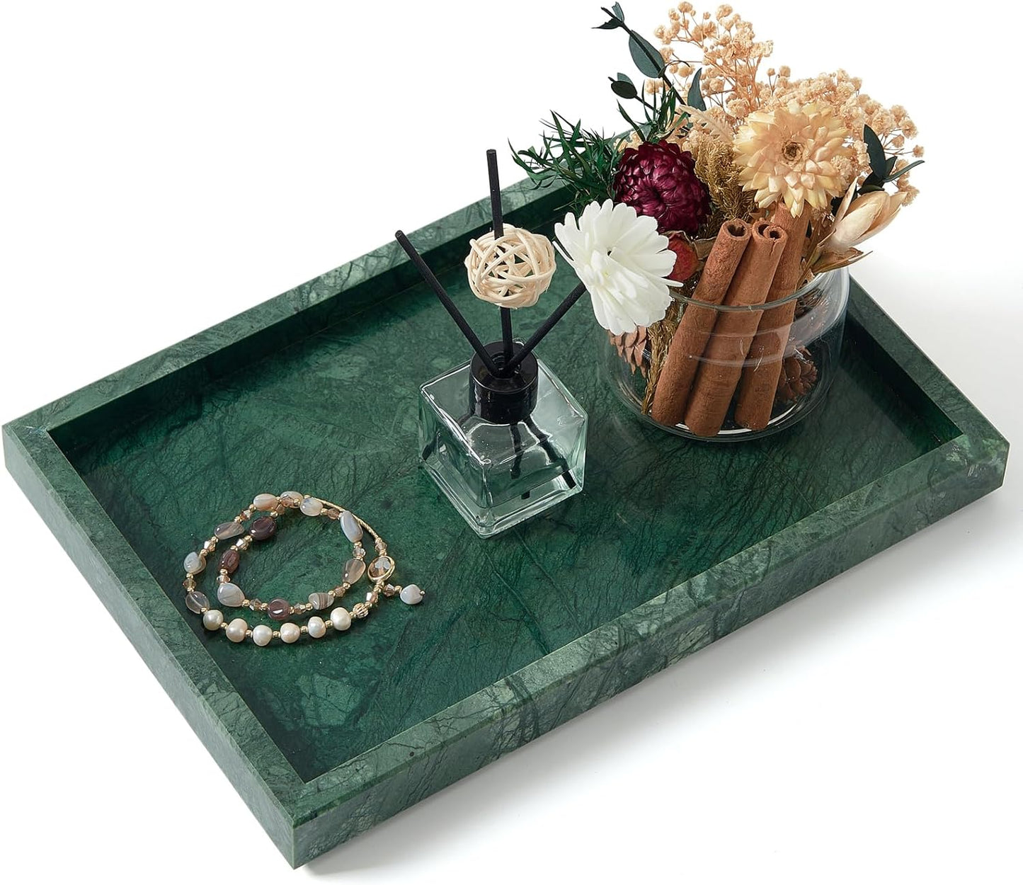 Marble Bathroom Tray,Pure Natural Vanity Tray,Marble Tray for Kitchen Counter Non-Ceramic/Non-Resin,Stone Trays 12 x 8 inch Cyan Green