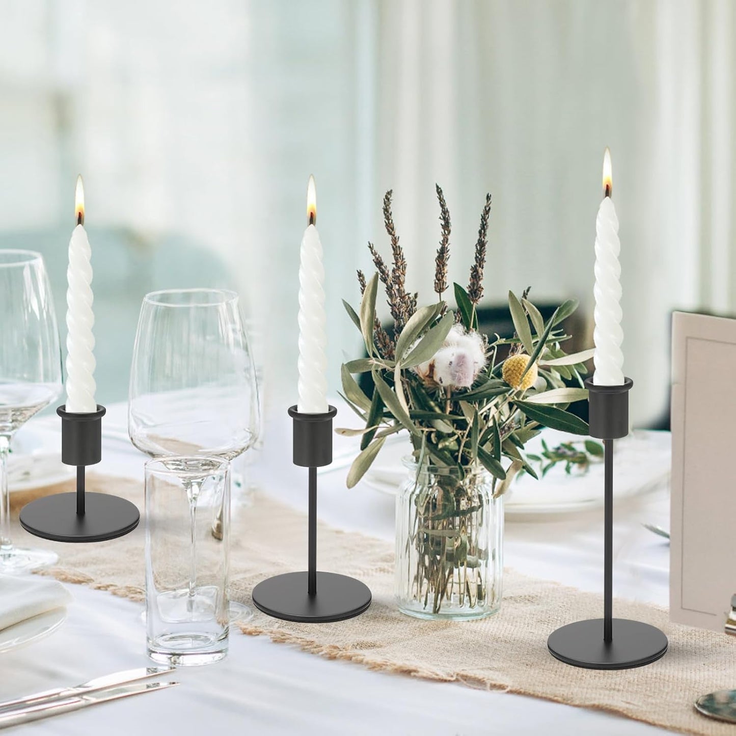 Set of 6 Black Candlestick Holders - Decorative for Home Decor, Wedding, Dining, Party, Anniversary
