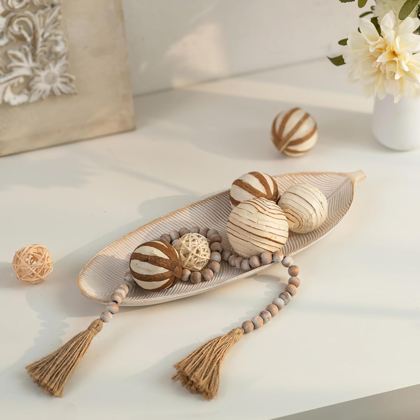 Hanobe Decorative Bowls for Home Decor: Leaf Shaped Wood Key Tray Entryway Decor Leaves Bowl for Fireplace Mantel, Gold