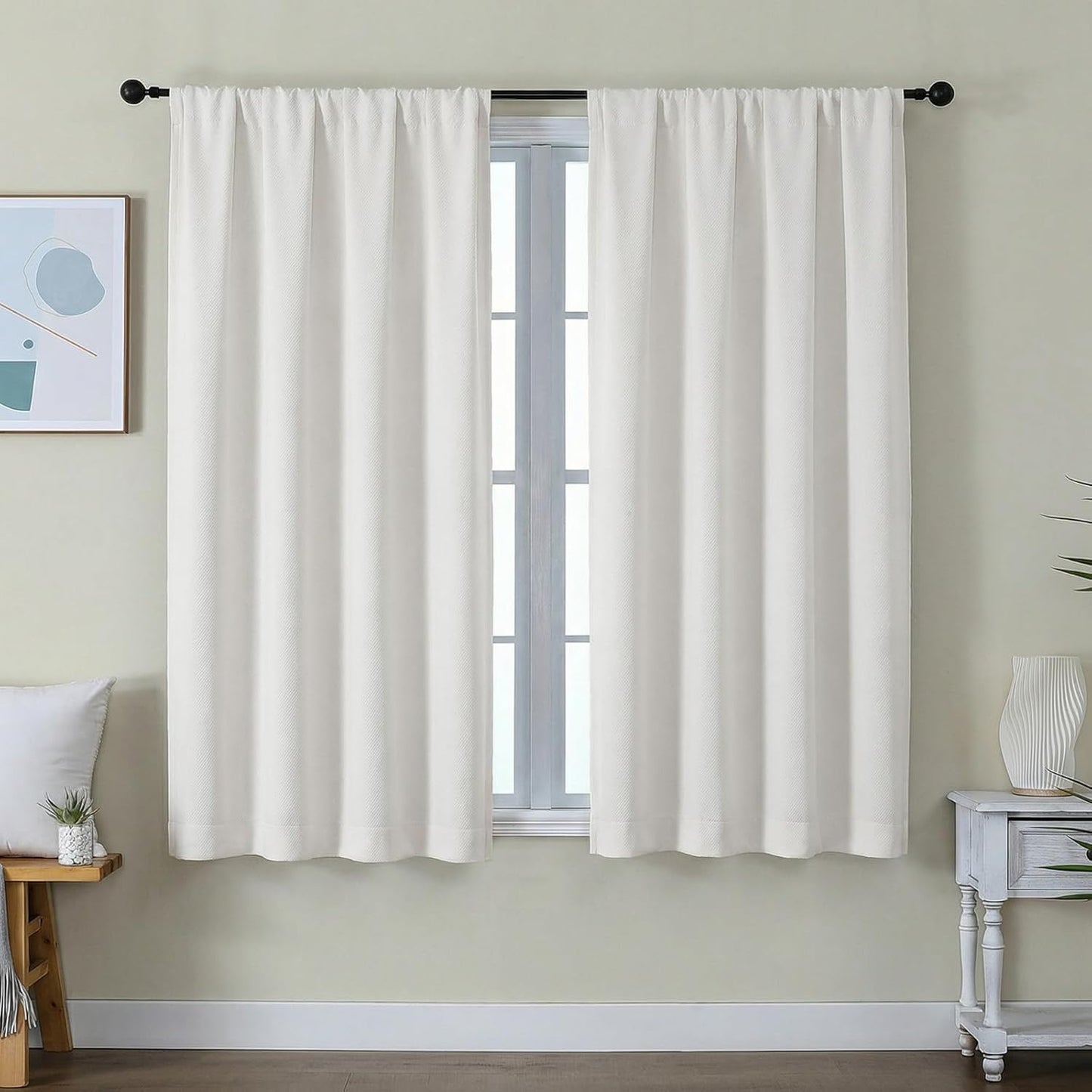 Simplebrand Ava Sage Green Blackout Curtains for Bedroom 63 Inch Length 2 Panels Set, Solid Thermal Insulated Energy Saving Rod Pocket Window Treatment Curtains Blackout Drapes, W40 x L63 Inch, Sage - Colors C