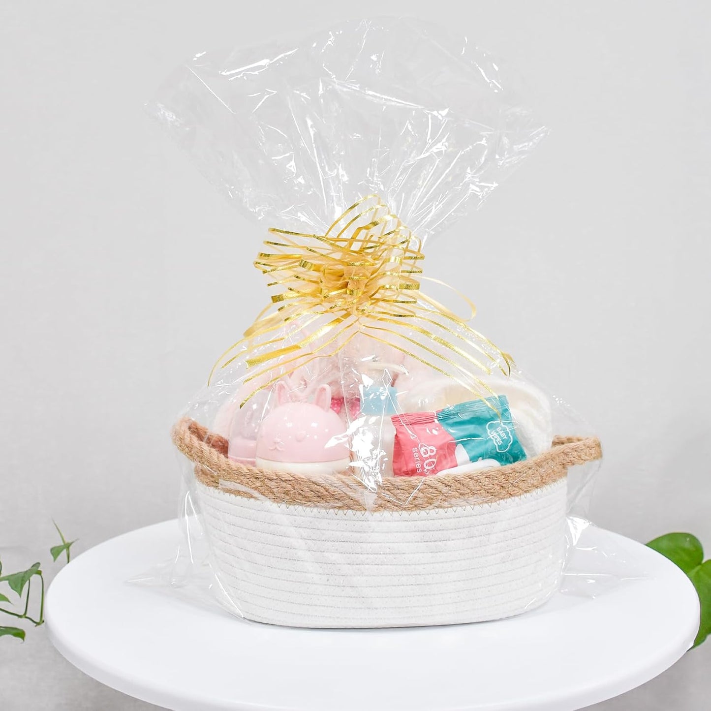 ABenkle Small Basket with Handles, Boho Decorative Rope Woven Dog Cat Toy Storage Bin Shelf Storage Organizer, Easter Christmas Gift Basket, 12"x8"x5", White