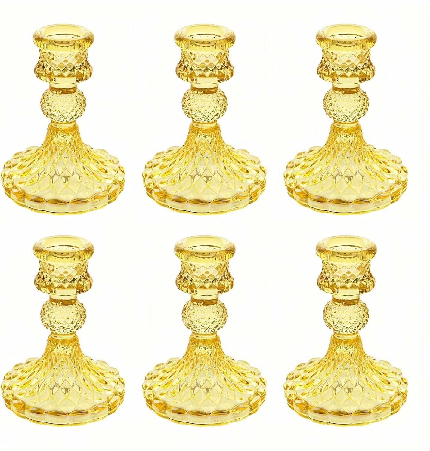 Glass Candlestick Holder,Striped Taper Candle Holders,Set of 6 Candle Stand for Table Centerpieces, Home Decor,Weddings,Festival and Parties (Clear Stripe Pattern)