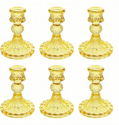 Glass Candlestick Holder,Striped Taper Candle Holders,Set of 6 Candle Stand for Table Centerpieces, Home Decor,Weddings,Festival and Parties (Clear Stripe Pattern)