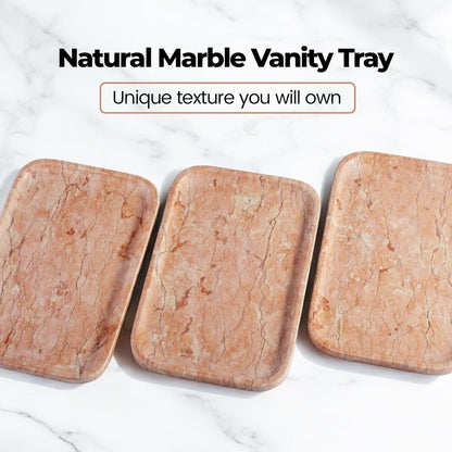 Marble Vanity Tray for Dresser Organizer, Travertine Bathroom Tray Countertop, Beige Decorative Serving Trays, Kitchen Sink Storage, Jewelry & Perfume Holder(Travertino Romano)