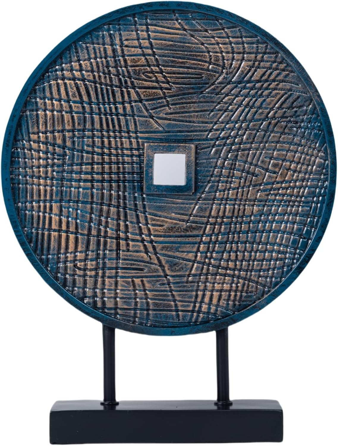 Unique Round Coin Sculpture Decorative Objects for Shelf Home Decor Accents, Modern Abstract Tabletop Decor Items for Living Room Fireplace Mantel, Above Cabinet (Black)
