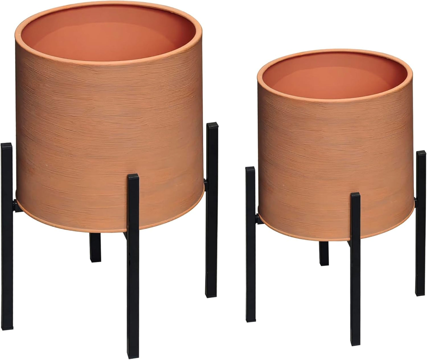 ARNIS Modern Plant Pots, Set of 2 Large Planters with Stand, Decorative Planters, Metal Pots with Drainage Holes for Living Room, Office, Garden or Balcony, 8.25 &10.5 Inch, Dirt