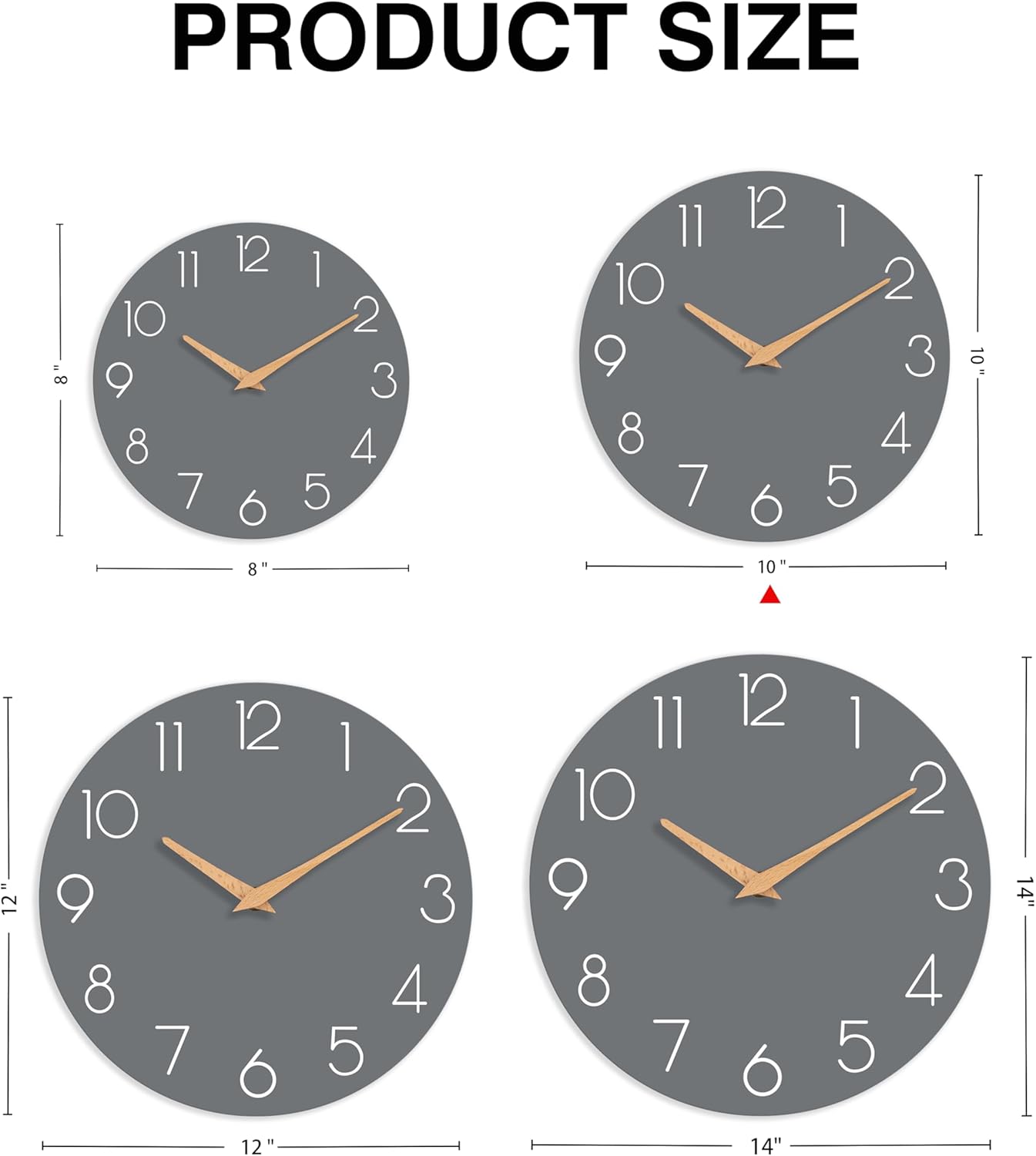 cicininc Wall Clock, Gray Silent Non-Ticking, Decorative Battery Operated Wall Clocks for Bedroom, Kitchen, Home, Office, School, Hotel (8 Inch)