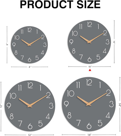 cicininc Wall Clock, Gray Silent Non-Ticking, Decorative Battery Operated Wall Clocks for Bedroom, Kitchen, Home, Office, School, Hotel (8 Inch)