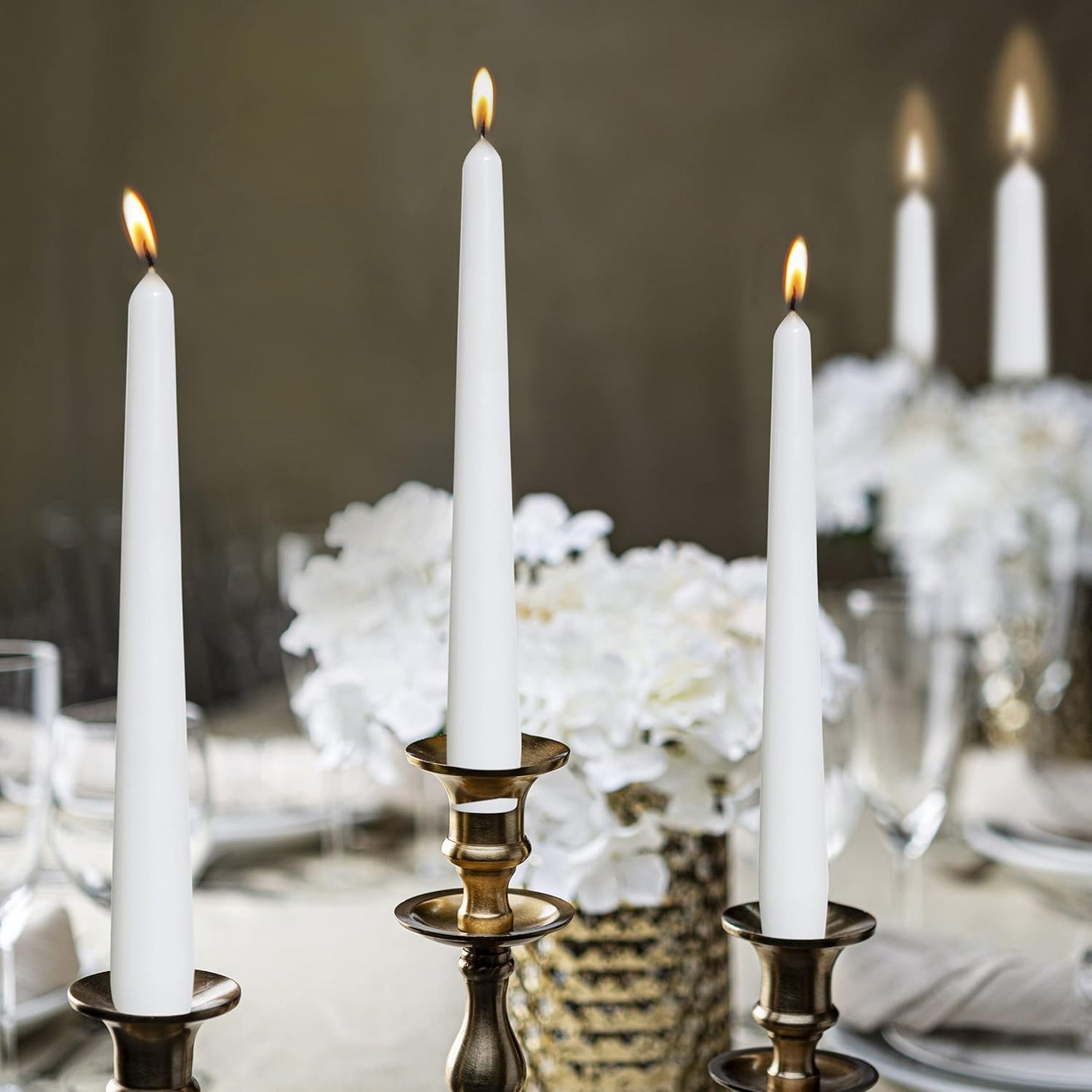 BOLSIUS Ivory Taper Candles - 10 Pack Unscented 10 Inch Dinner Candle Set - 8 Hours Burn Time - Premium European Quality - Smokeless and Dripless Household, Wedding, Party, and Home Décor Candlesticks