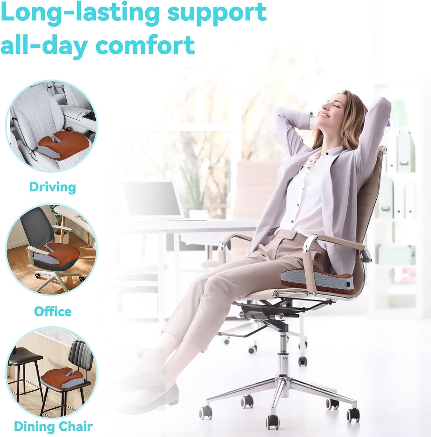 Seat Cushions for Office Chairs Wheelchair Cushion for Long Sitting Back Pain，Memory Foam Seat Car Computer Desk Chair Cushion，Coccyx Cushion for Tailbone Pain Relief Cushion Office Chair Black