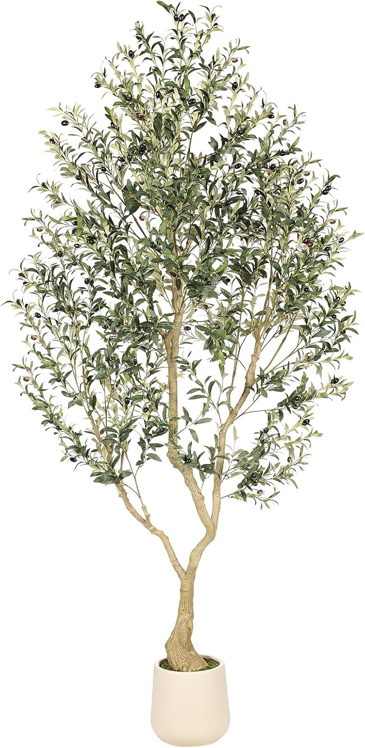 Realead 6ft Artificial Olive Tree with Tall Exquisite Planter - Realistic Faux Olive Tree with Thick Trunk and Lifelike Fruits - Large Fake Olive Tree for Home Office Decor
