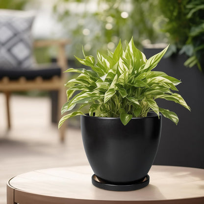 10 Inch Ceramic Planter Pot Round Plant Pot for Indoor Plants Outdoor Large Flower Pot with Drainage Hole and Saucer Blue
