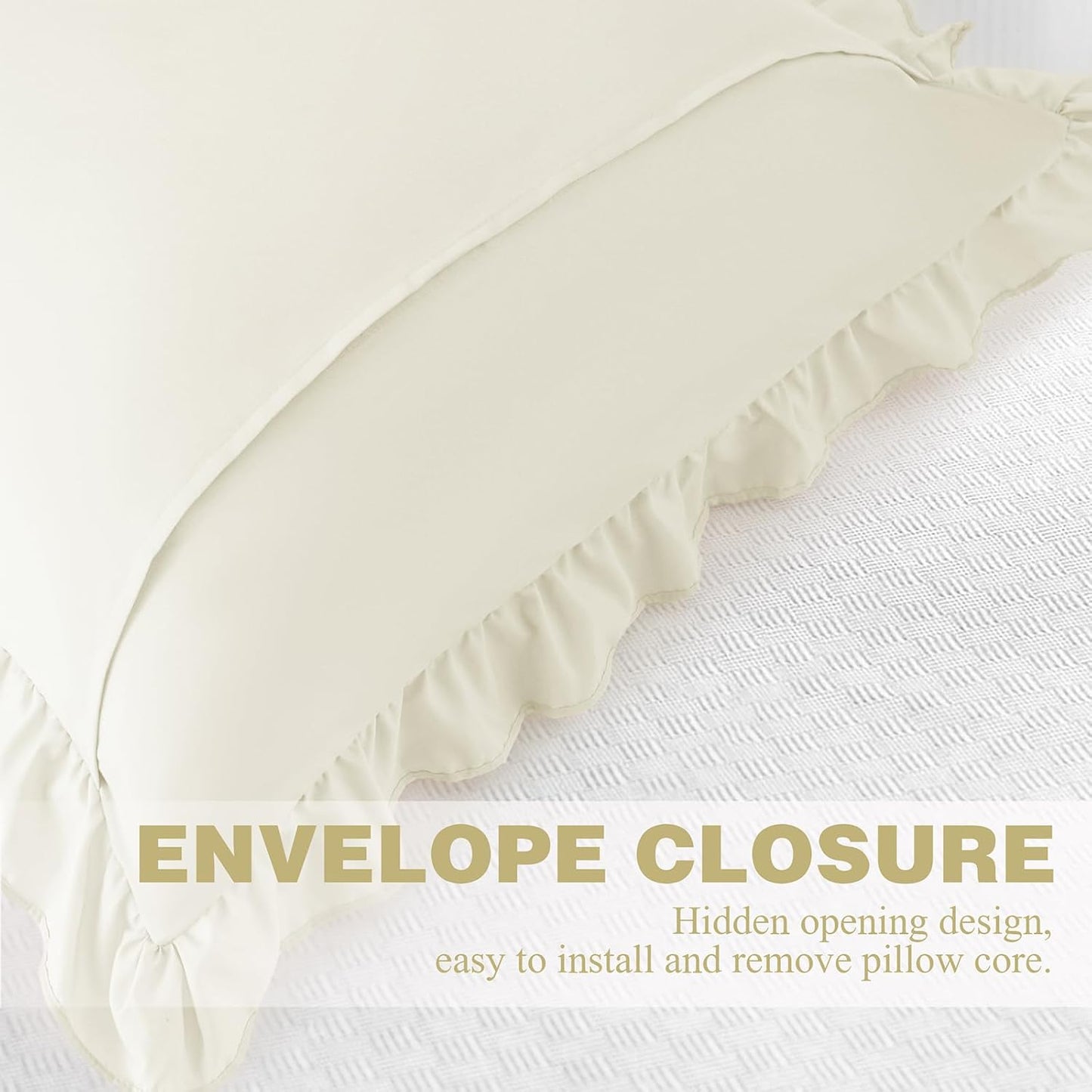 KKJIAF Ruffle Pillow Cases 26x26 Inches, White Square Ruffled Pillow Covers Set of 2, Microfiber Wrinkle Resistant Pillow Shams with Envelope Closure for Sofa Bed Living Room